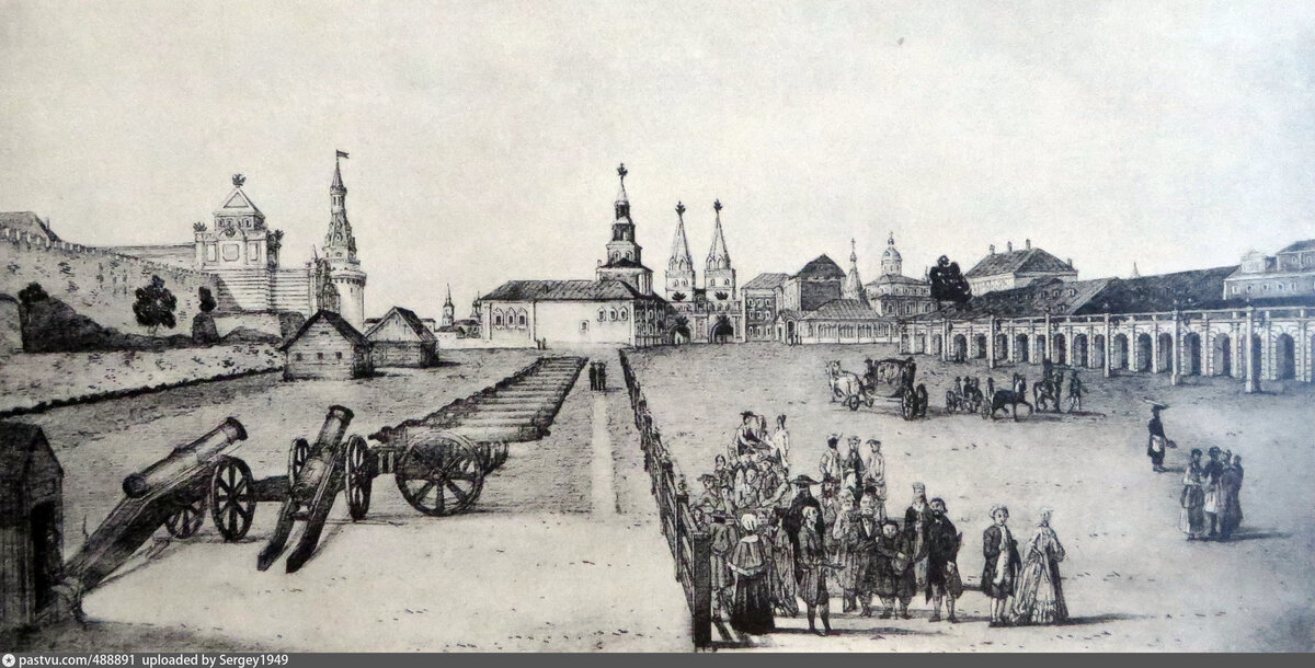 1781. Вероятно, это еще годуновская версия Верхних торговых рядов. Художник: Фридрих Гильфердин 