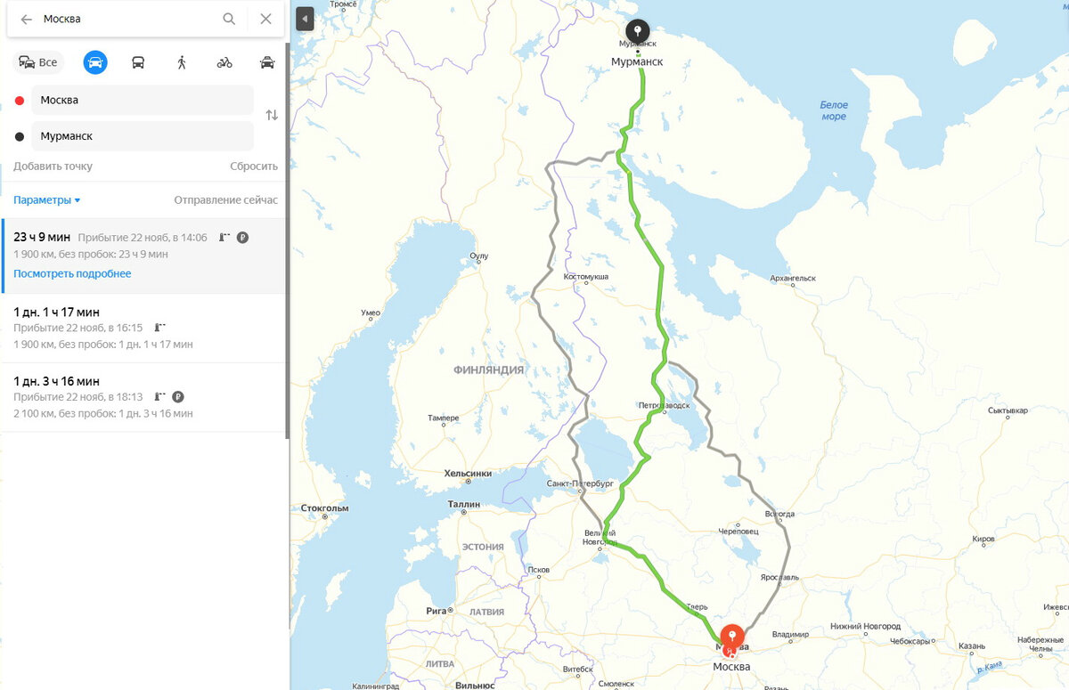 Путь из Москвы в Заполярье. Яндекс карты