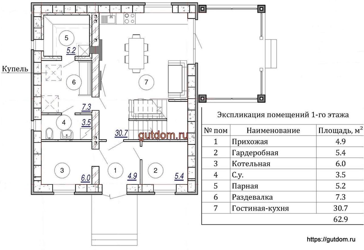 Проект двухэтажного дома с баней