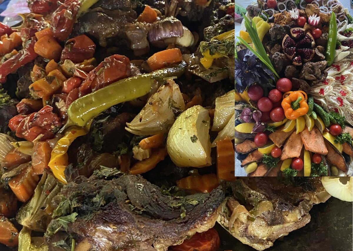 Много мяса, много зелени, овощей и фруктов и все это сказочно вкусно приготовлено!