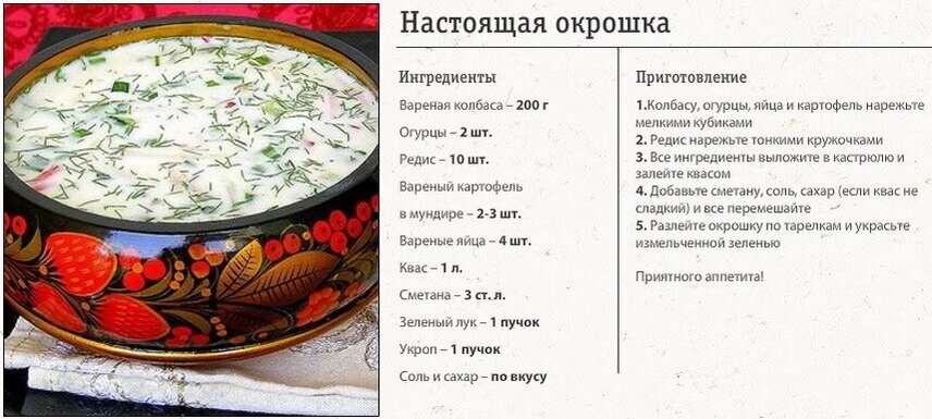 Рецепт окрошки и рисунок