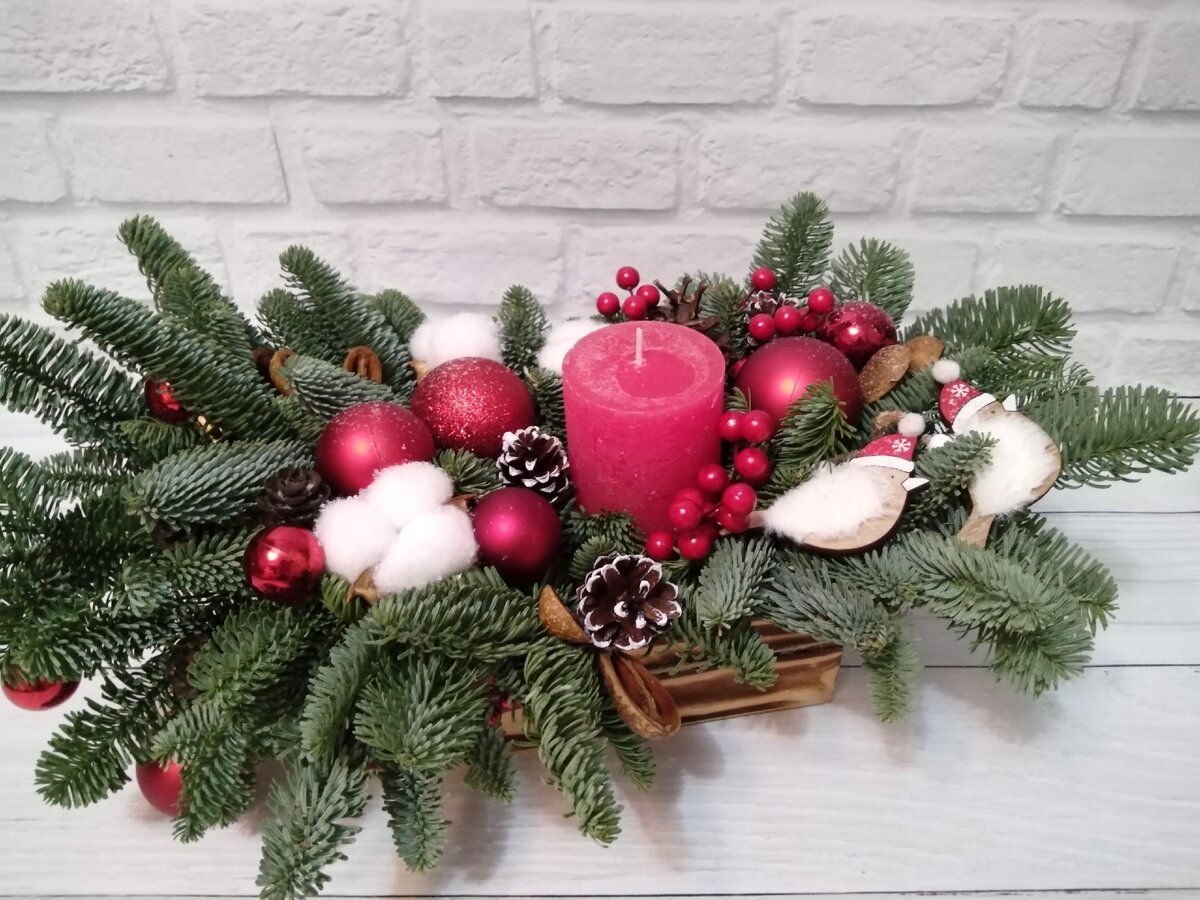 Новогодняя композиция с птичками