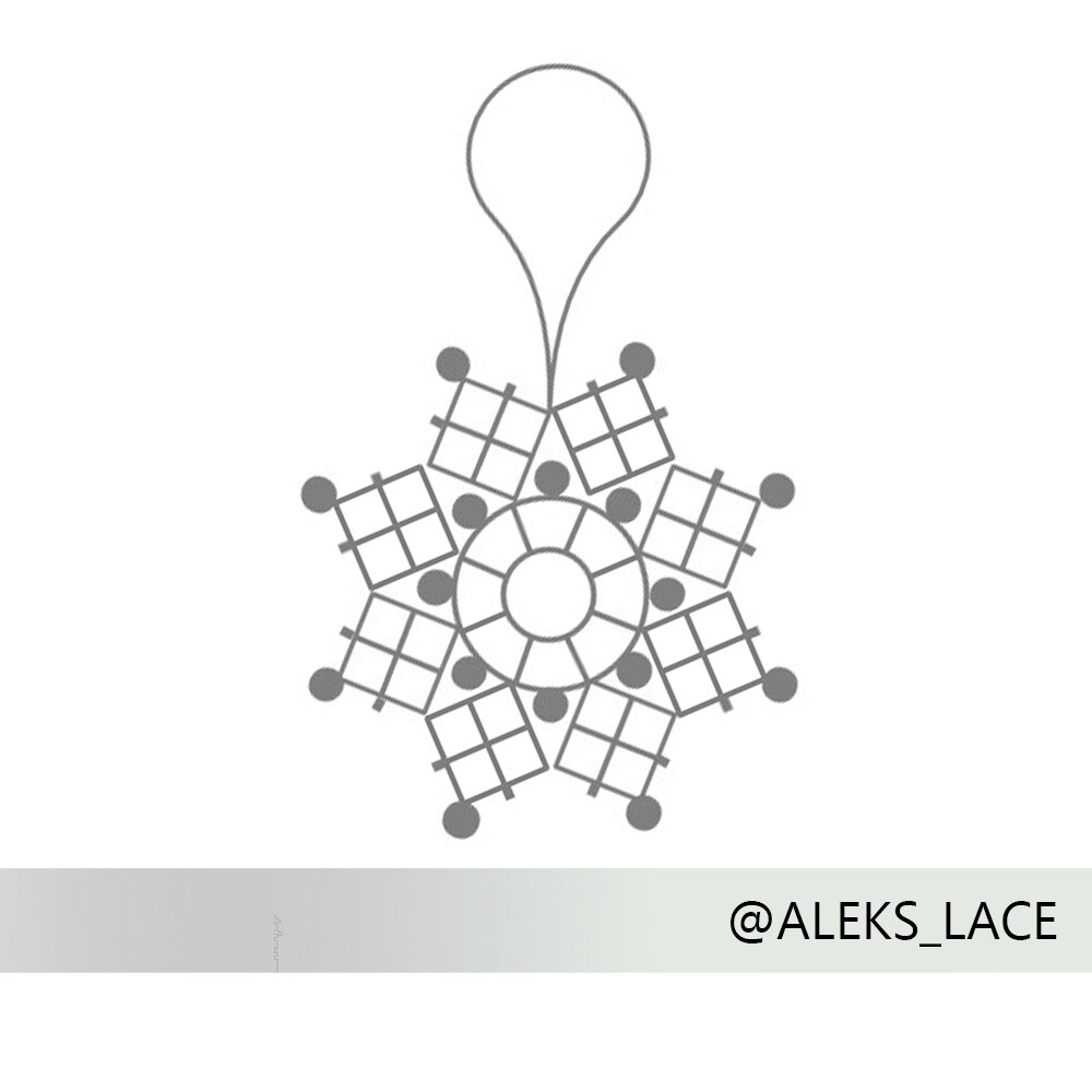 Схема маленькой снежинки с бисером в технике пунчетто