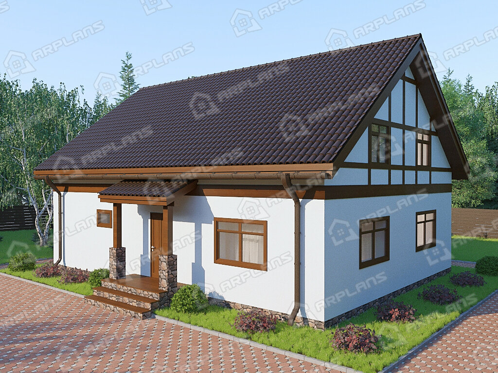 Фото 1 двухэтажного дома из блоков с мансардой, 3 спальнями, гостевой и газовой котельной. Общая площадь 207 кв м. Источник arplans.ru Проект К-119