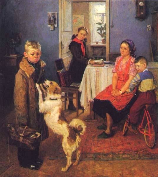 Известная картина "Опять двойка" Фёдора Решетникова, созданная в 1952 году. Хранится в Третьяковской галерее.