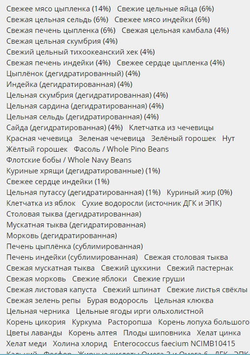 все ингредиенты даже не поместились на экран...