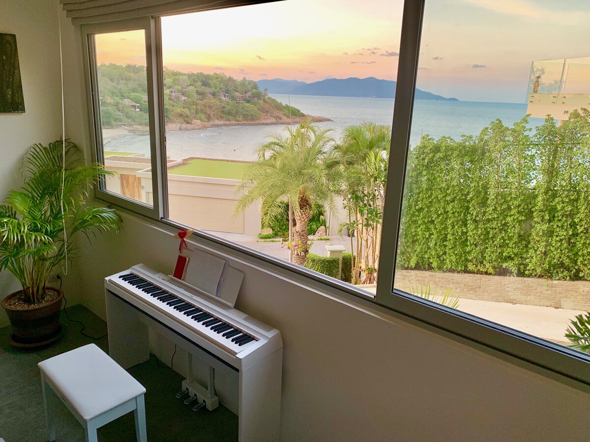 Вид из моего окна. Играть на фортепиано и слушать океан - всё, что нужно творческому человеку.