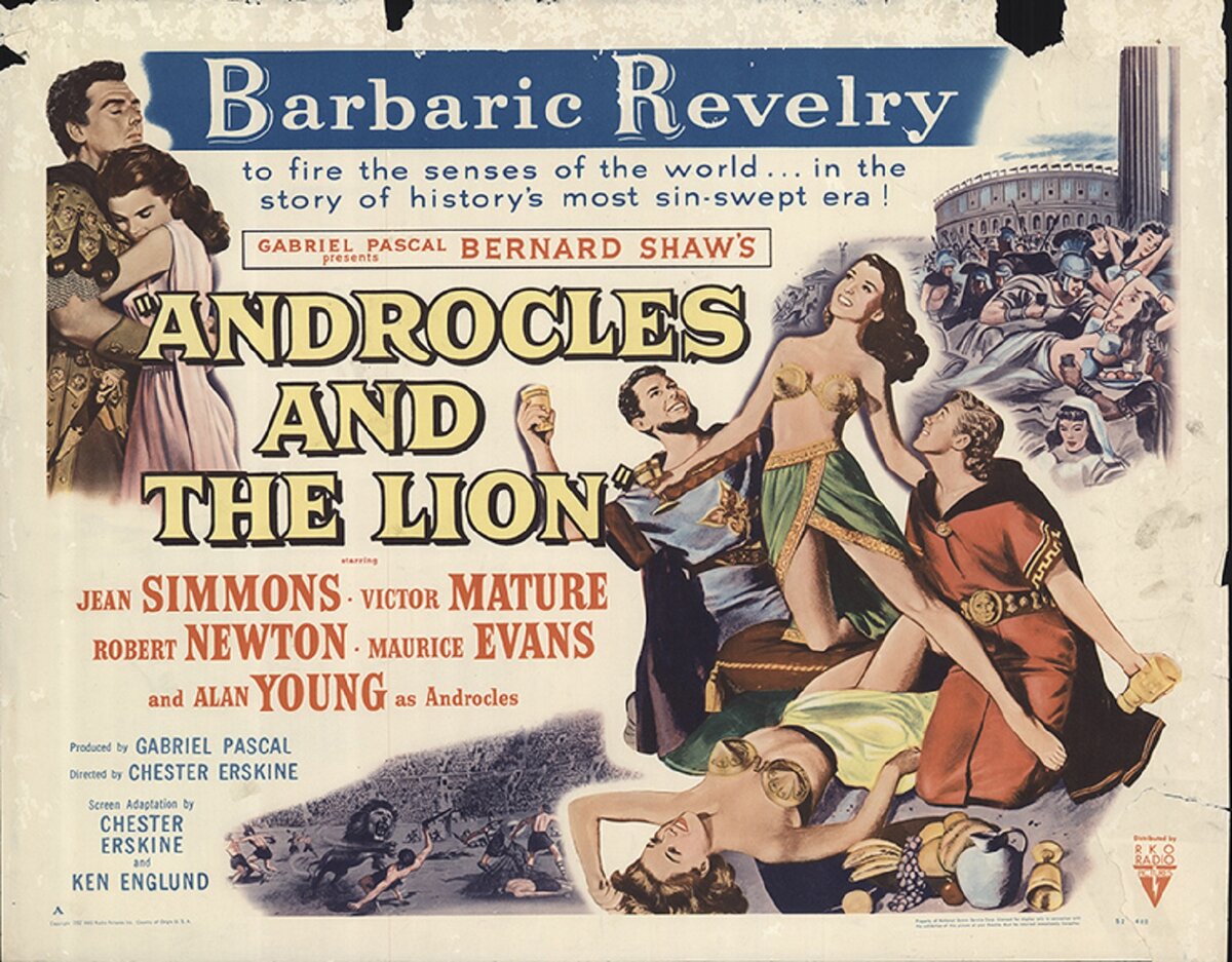 Киноплакат экранизации пьесы Бернарда Шоу «Андрокл и лев», 1952 г. 