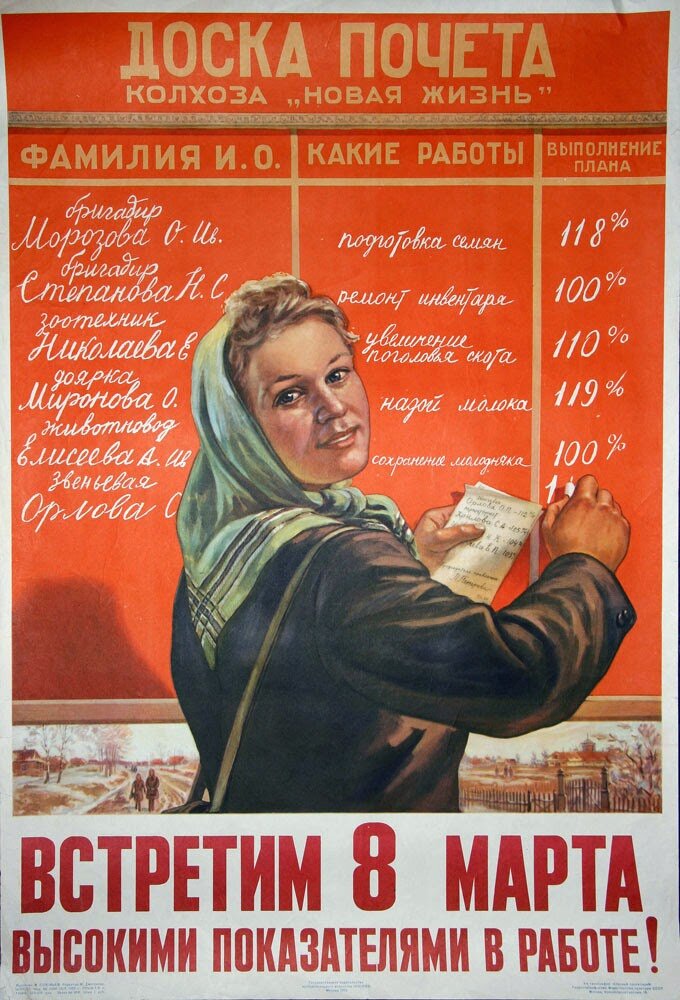 Плакат СССР про женский труд и женские права. 1950е.