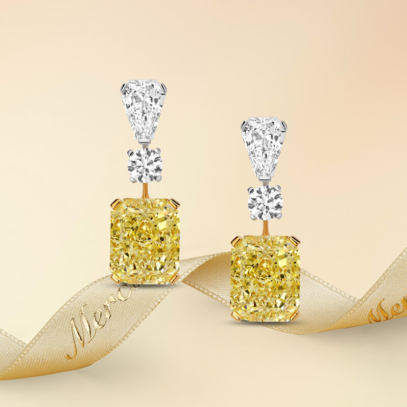 Серьги Mercury Classic из белого и желтого золота с прозрачными и желтыми бриллиантами