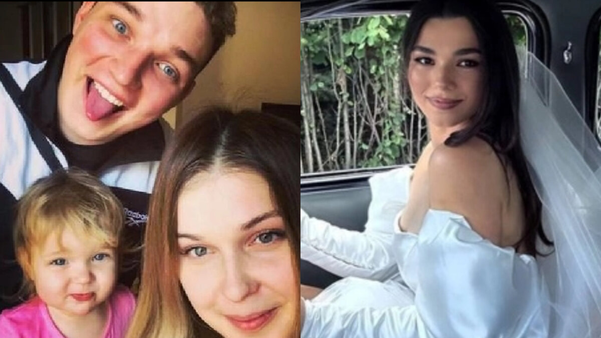 На фото с бывшей женой и ребёнком и в белом платье его новая супруга .