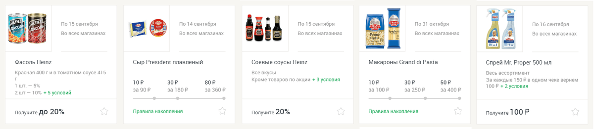 Товары с кэшбэком, которые мне были интересны. Собственные снимки приложения.