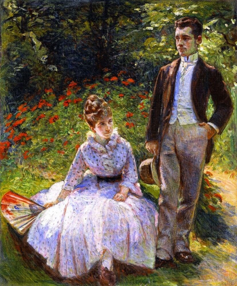 Пьер и его тетя Луиза в саду. Мари Бракемон, 1886
