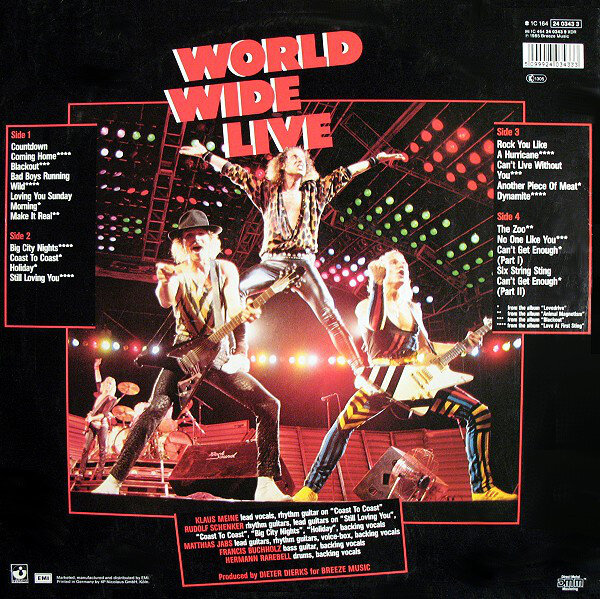 На фотографии обложка винилового издания альбома World Wide Live группы Scorpions