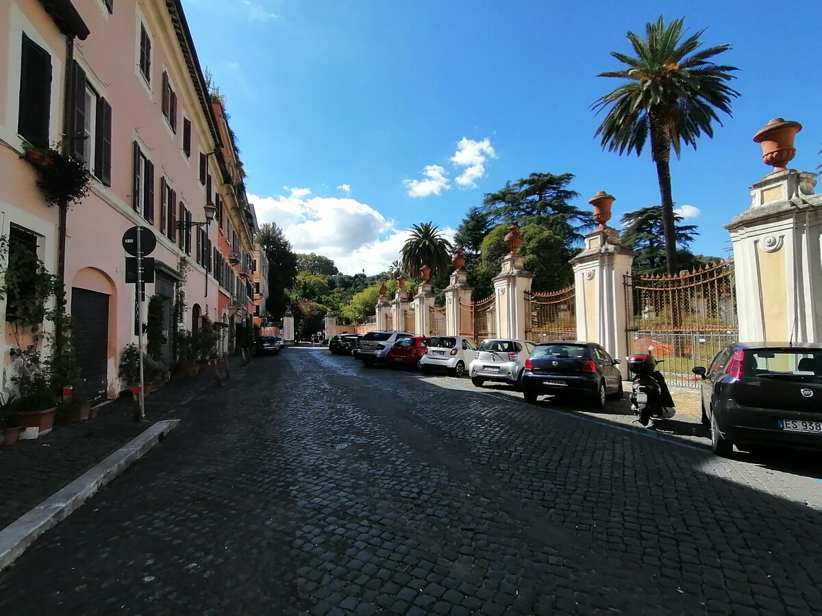 Уютная тихая улица, университетская ограда и в конце - ворота в царство зелени и тени )