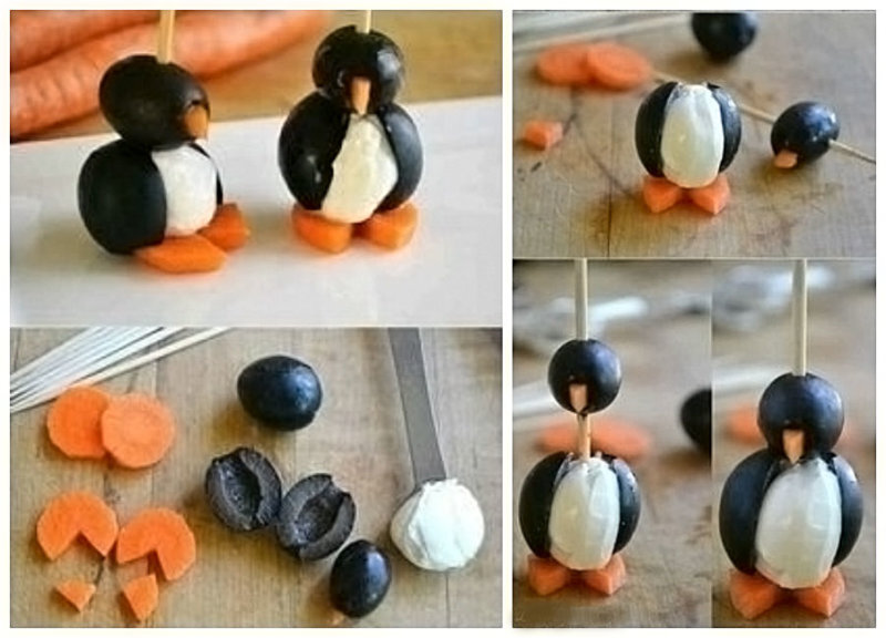 Пингвины из маслин 