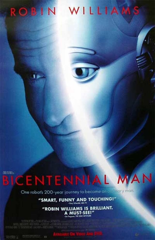 Постер фильма Двухсотлетний человек / Bicentennial Man (1999). Снят по роману Айзека Азимова и Роберта Силверберга "Позитронный человек". 