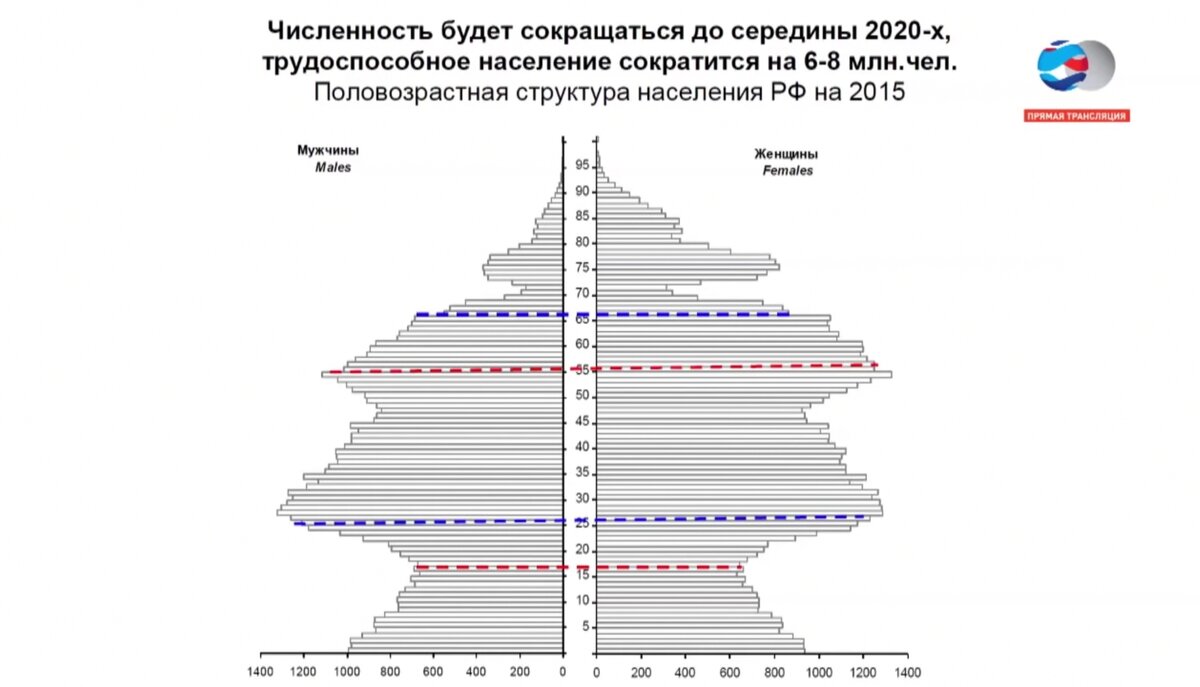Структура населения по возрасту и полу. Хорошо заметны, так называемые "демографические ямы" - последствия ВОВ и наложившийся на них кризис 90-х годов. 