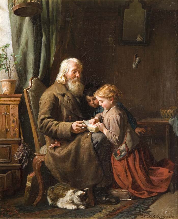 "Дедушка с внуками", Феликс Шлезингер (Felix Schlesinger). Может быть дедушек стало мало, чтобы воспитать новое поколение джентльменов?