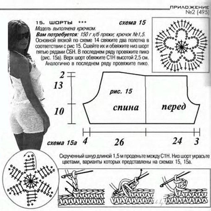 Шорты вязанные со схемами