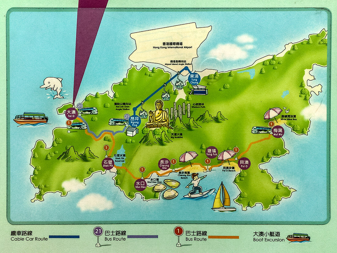 Схема достопримечательностей острова Лантау.