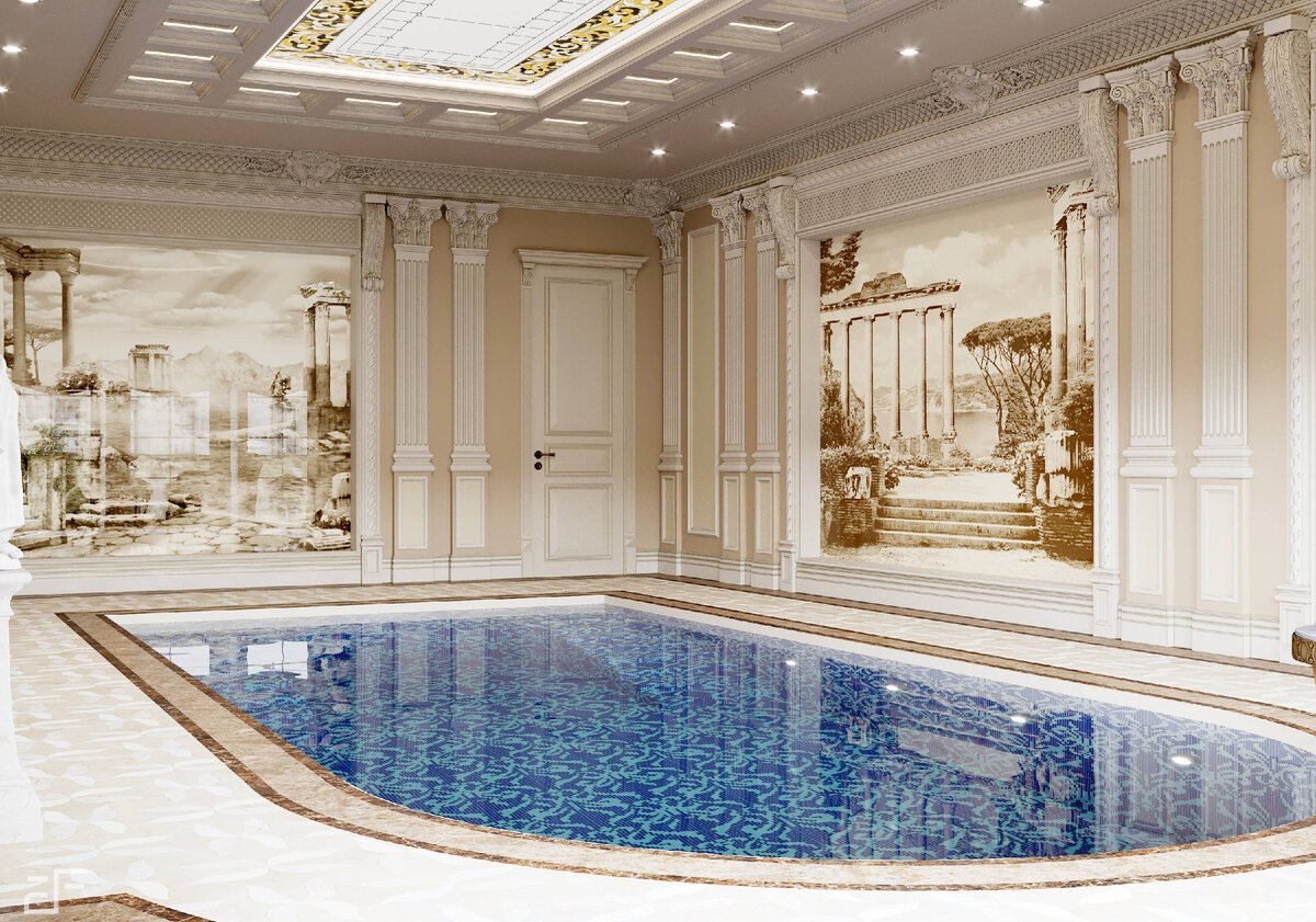 Дизайн интерьера бассейна в классическом стиле