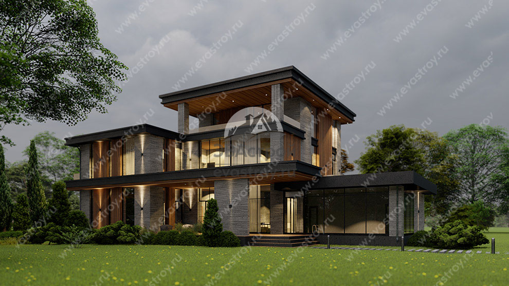 Проект трехэтажного дома  446 м2 с двухместным гаражом, сауной, балконом и террасой - SRK-14