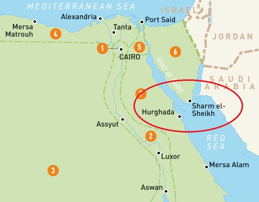 Уже много лет Шарм-эль-Шейх (или Шарм-эш-Шейх) и Хургада остаются самыми популярными курортами Египта среди россиян. Они находятся рядом друг с другом на побережье Красного моря.-2