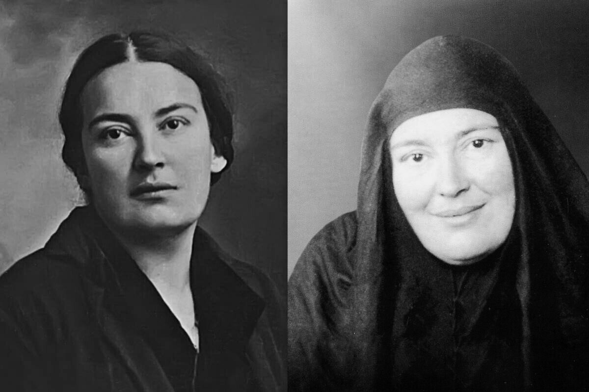Монахиня Мария (Скобцова) до пострига (слева) и после (справа)