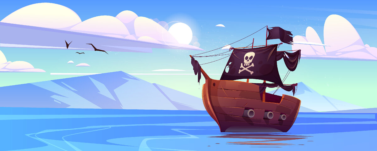 https://www.freepik.com/free-vector/pirate-ship-with-black-sails-flag-with-skull_17618881.htm / Image by upklyak</a> on Freepik