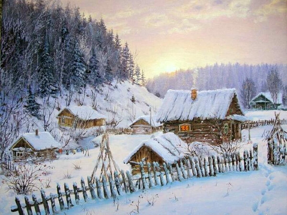 Зимние деревенские пейзажи
