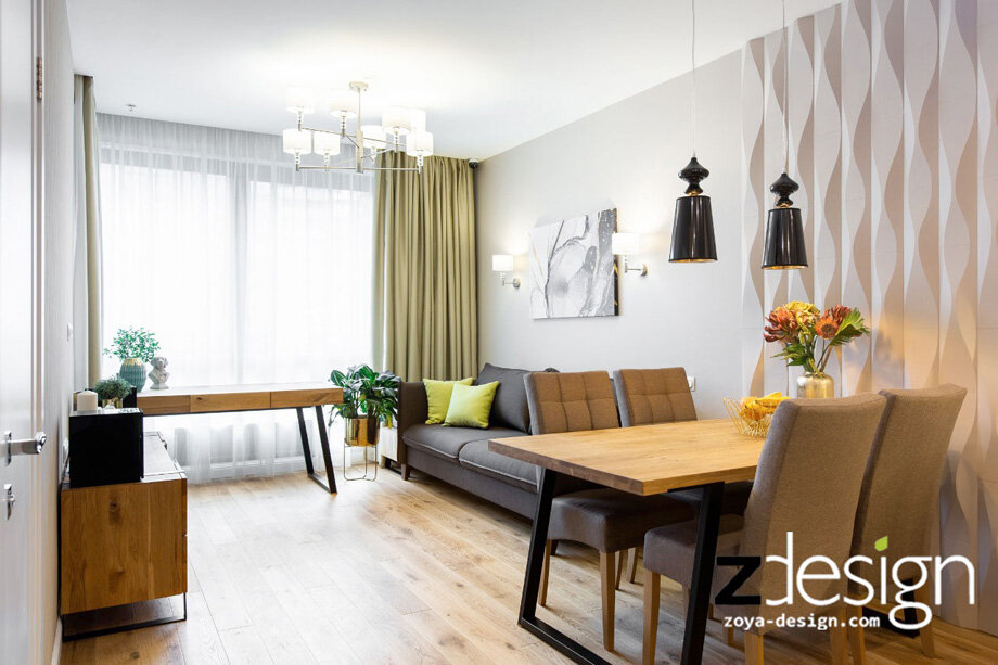 Заказчик и его пожелания к новому интерьеру
Конечно, ни один человек не захочет начинать жизнь в новой квартире в неуютном интерьере. Владельцы апартаментов - пара средних лет, взрослые дети которой уже живут отдельно – новый «интерьер мечты» видели таким: в современном стиле с мебелью из массива оттенка натурального дерева.

