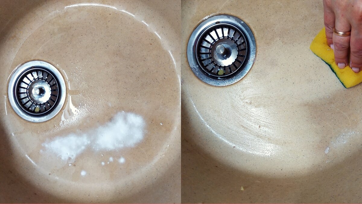 Кстати, и раковину из искусственного камня она отлично чистит.