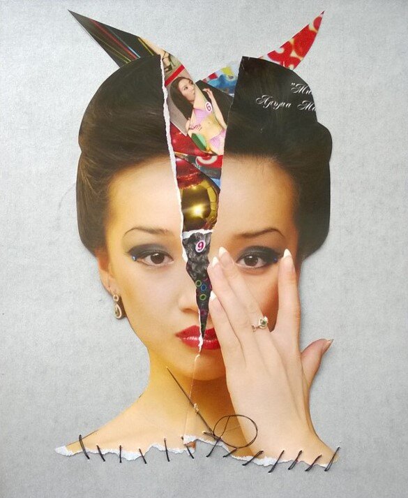 Коллаж "Провал" о том, как женщины теряют себя и погружаются в хронический стресс из-за "улучшайзинга". 