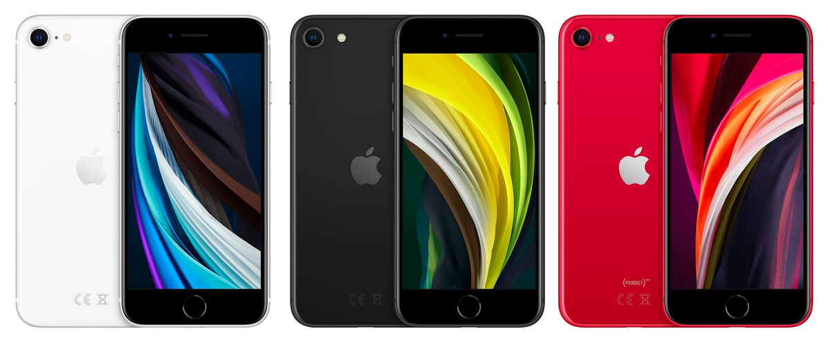 Цветовая палитра iPhone SE (2020): белый, черный, красный. 