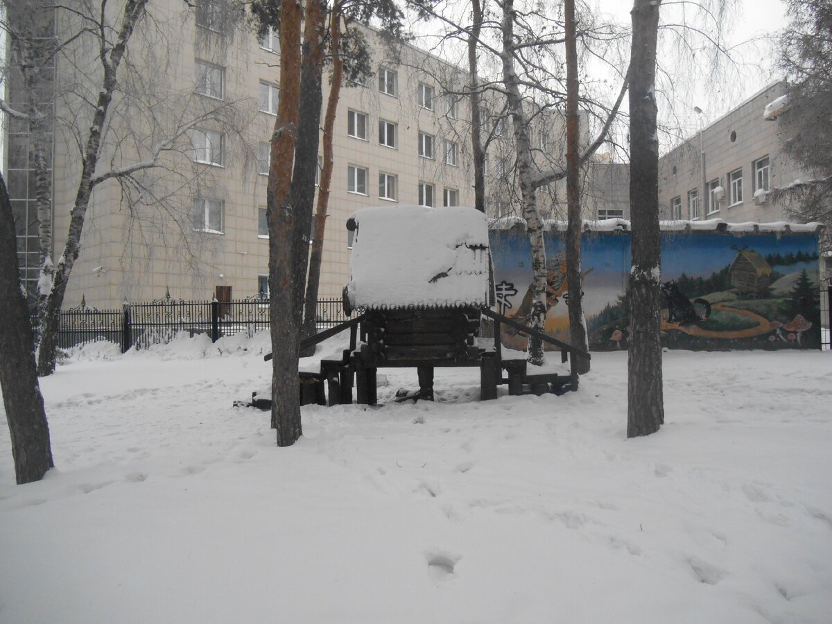 Сквер "Сказочного фонтана". Новосибирск. Станция метро "Октябрьская". Январь 2021 г. Фото автора