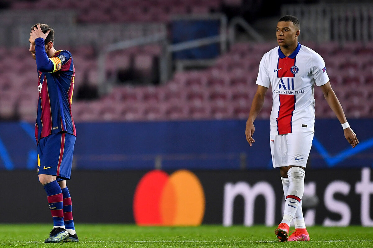 Фотография из матча Барселона - ПСЖ. Лионель Месси и Килиан Мбаппе. "Король умер, да здравствует король", - окрестили данную фотографию. 