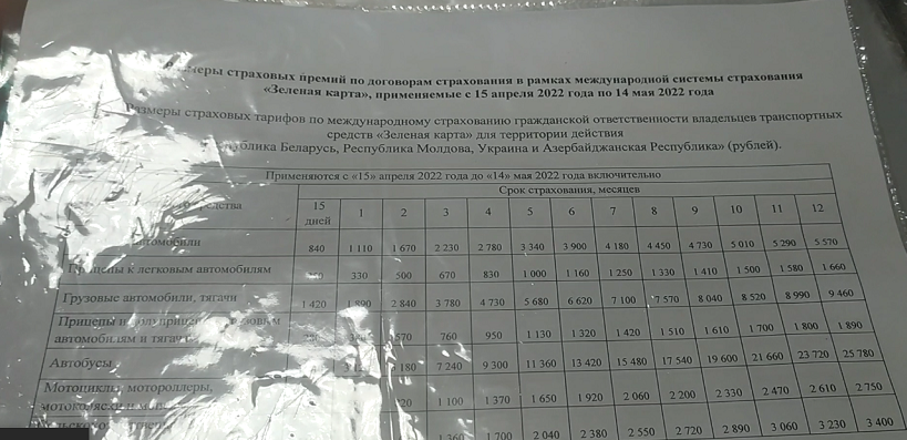 Тарифы на страховку. Фото автора.