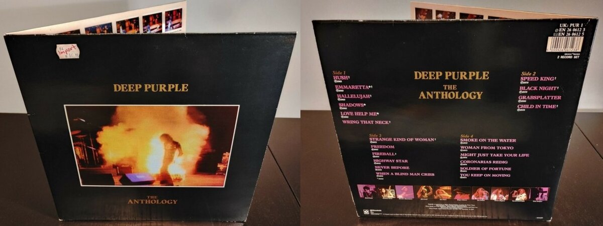 Виниловый альбом Deep Purple «The Anthology», 1985 г., передняя и задняя стороны внешнего разворота конверта