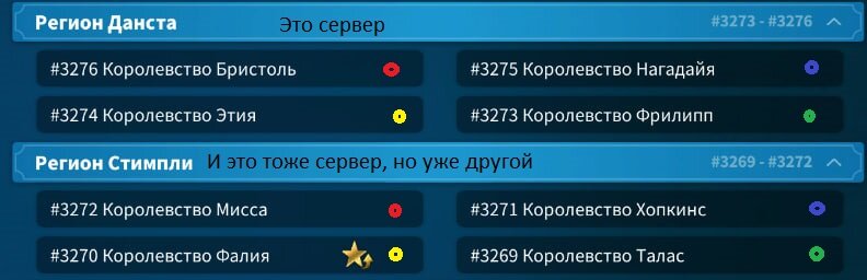 Пример. Два сервера. Одинаковыми цветами обозначены одинаковые типы королевств