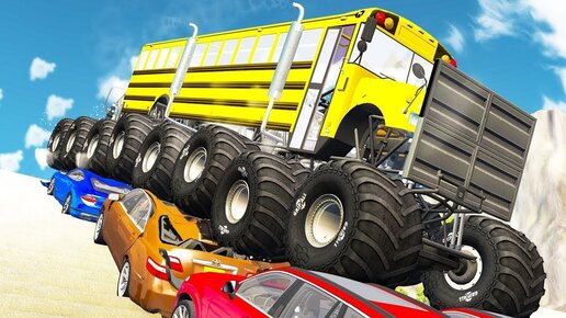 Download Video: Гигантские Машины на БОЛЬШИХ КОЛЁСАХ BeamNG Drive Челлендж!