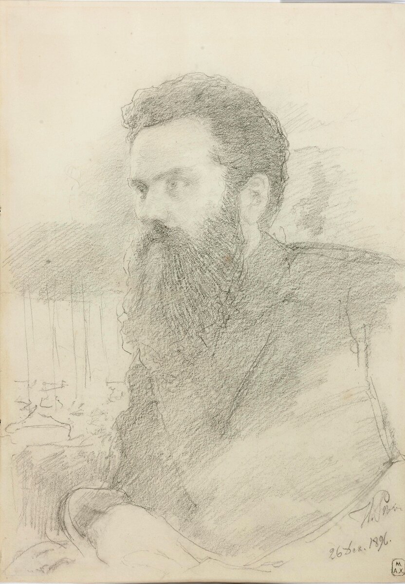 Илья Ефимович Репин (1844—1930) 
Портрет В. Г. Короленко
1896
Бумага, итальянский карандаш
НИМ РАХ