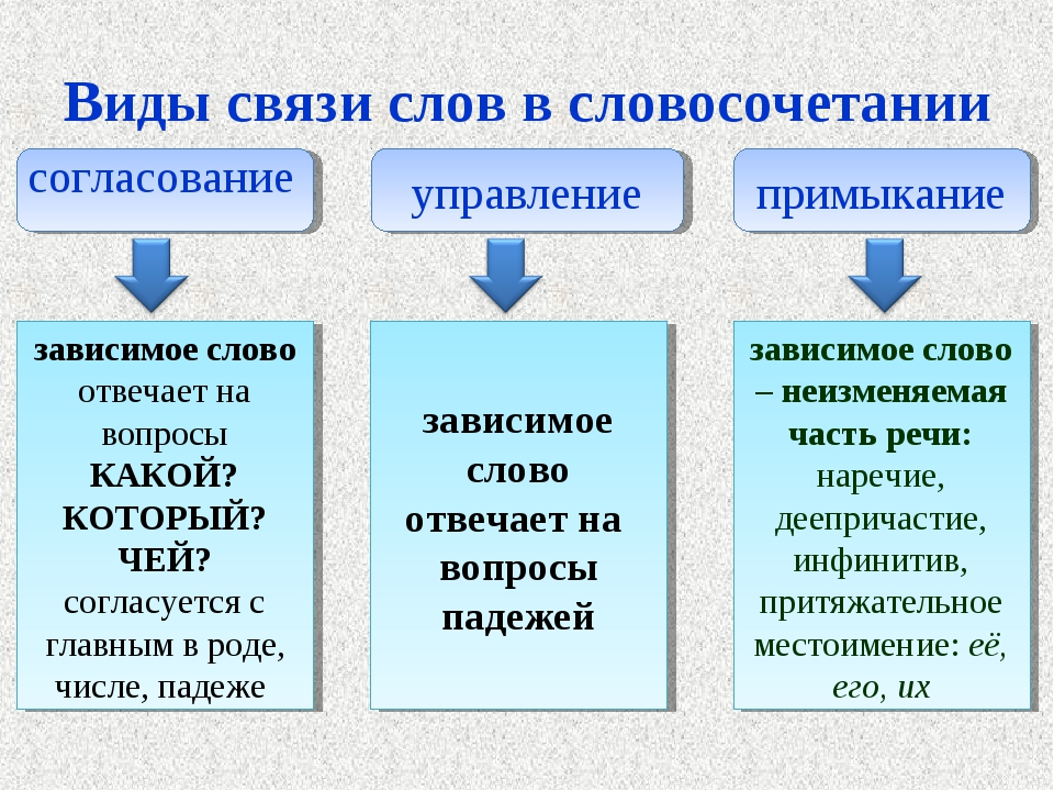 Определить способ связи слов в словосочетании. Согласование управление примыкание. Согласование управление примыкание вопросы. Виды связи в словосочетаниях. Виды подчинительной связи согласование управление примыкание.