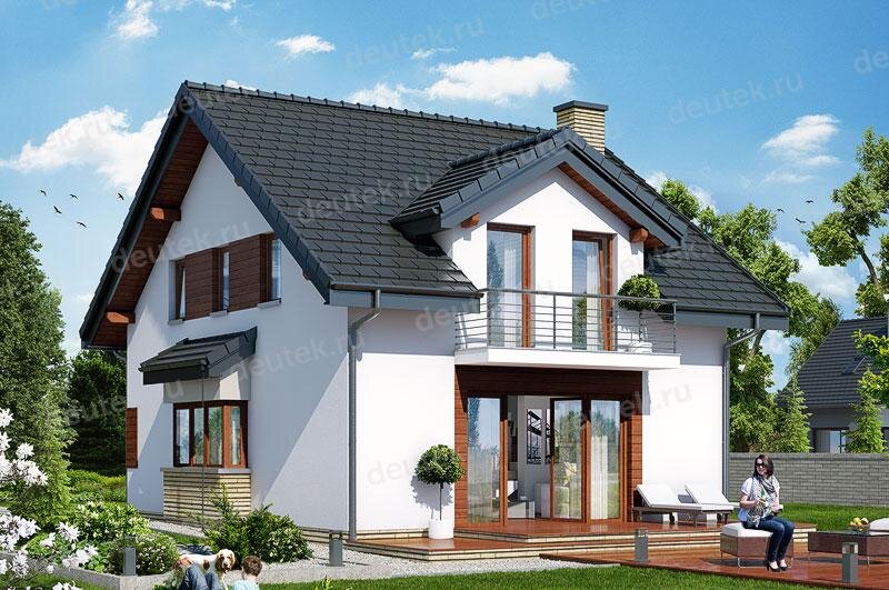 Проект дома 136 м2 из керамоблоков с мансардой, гаражом, балконом и террасой -  DTV100134