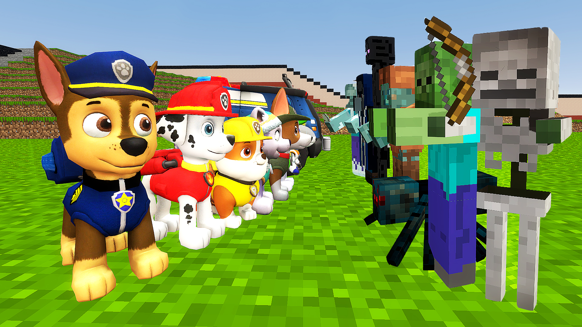 Щенячий патруль против майнкрафт, paw patrol vs minecraft, мультик