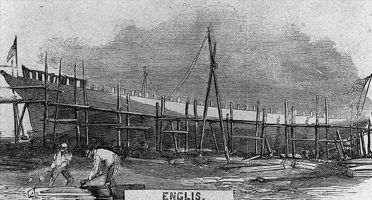 USS Unadilla строится на верфи Джона Энглиса, Нью-Йорк