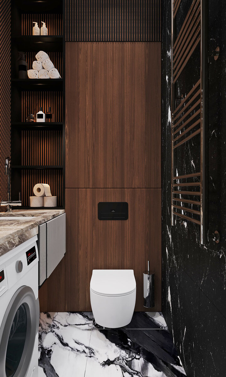 интерьера под темное дерево и плиткой под черный мрамор - дизайнер Ольга Майорова