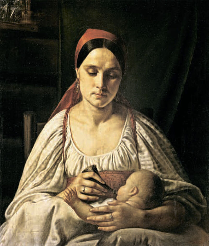 "Русская крестьянка кормит ребенка из рожка" (?) Государственный Русский музей.