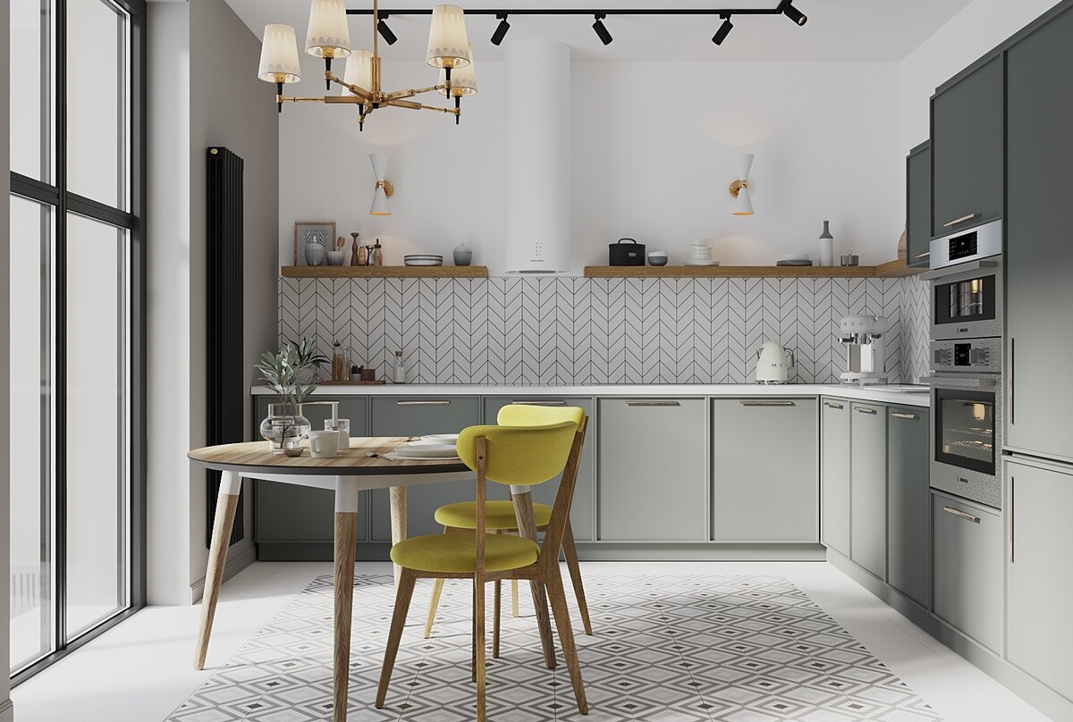 Кадр из моего проекта интерьера кухни без привычных верхних модулей.
