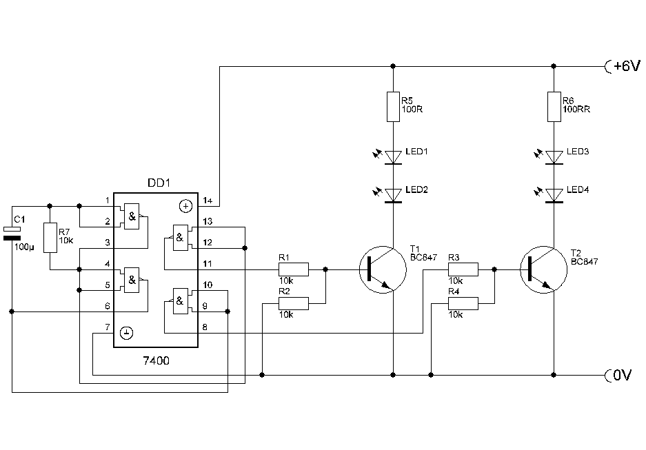 Схема электрическая мигалки на ТТЛ элементах
